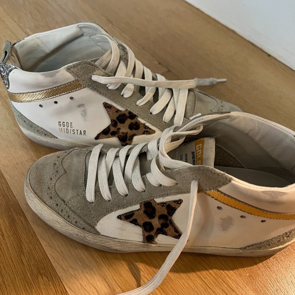 Golden Goose White & Gray Mid Star Classic Sneakers